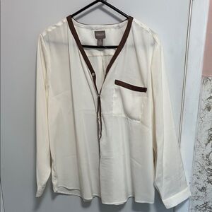 Chico's Cream and Brown Lightweight Shirt Jacket